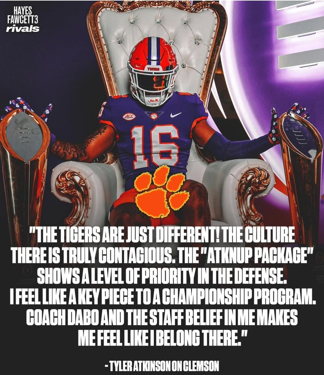 Tyler16Atkinson's tweet image. Are we AtkNup in Clemson⁉️👀
#FinalFour #GoTigers #AtkNup
@ClemsonFB @TomLoy247
@ClemsonInsider @ChadSimmons_ @ClemsonTigerNet @ClemsonTigers @ClemsonUniv @samspiegs #NOW