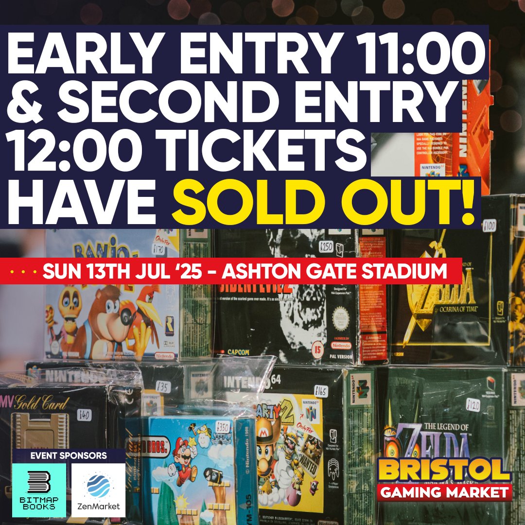 TheVGMarket's tweet image. 🎮🔥 Bristol Gaming Market Ticket Update - Early Entry AND Second Entry tickets have SOLD OUT! 🔥🎮

Don’t miss out on amazing gaming deals on your favourite fandoms – grab a ticket now! 🎟️

🎟 bristolgamingmarket.com/tickets/

#BristolGamingMarket
