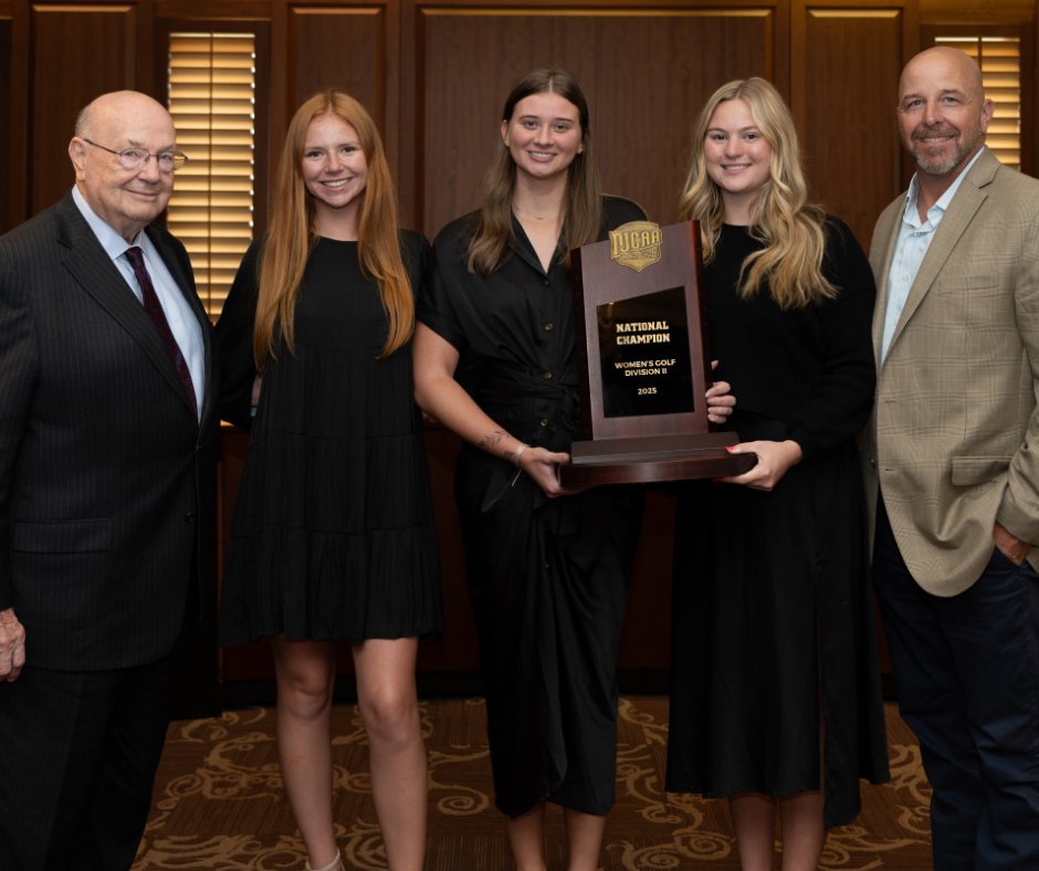 Shelton State Women's Golf was honored at the ACCS board meeting on July 9 after winning their first national championship in May! They are pictured her with Coach Chris Sanford and Chancellor Jimmy Baker.