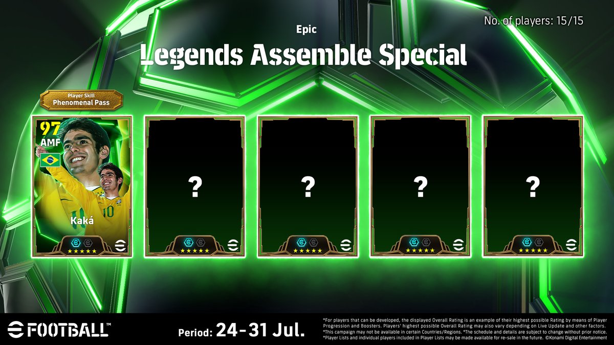 play_eFootball's tweet image. 5 out of 15 legends appearing in new Epic🔥

Revealing 1 legend with a new Epic in (Epic: Legends Assemble Special) released on 24/07!

Log in and complete the conditions to get a Selection Contract📝

Next reveal: 17/7👀

※Selection Contract from 24/07

#eFootball30th