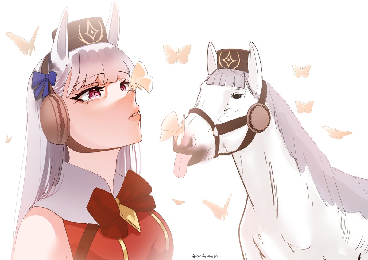 ashenmash's tweet image. I found out that Gold Ship lives the rest of their life retired, carefree, healthy and chasing butterflies in the fields! 🦋🦋🦋🦋🥕 #umamusume #ウマ娘