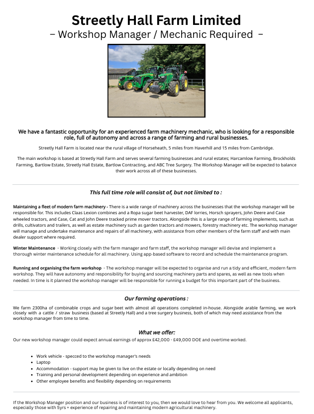 bencm305's tweet image. 🔧 Workshop Manager / Mechanic Wanted – Take the Lead! 🌾
Our client is looking to recruitment a hands-on Workshop Manager to run a busy, modern farm workshop and keep a cutting-edge fleet in top shape.
This isn’t just another workshop job. It’s your chance to:
✨ Take full…