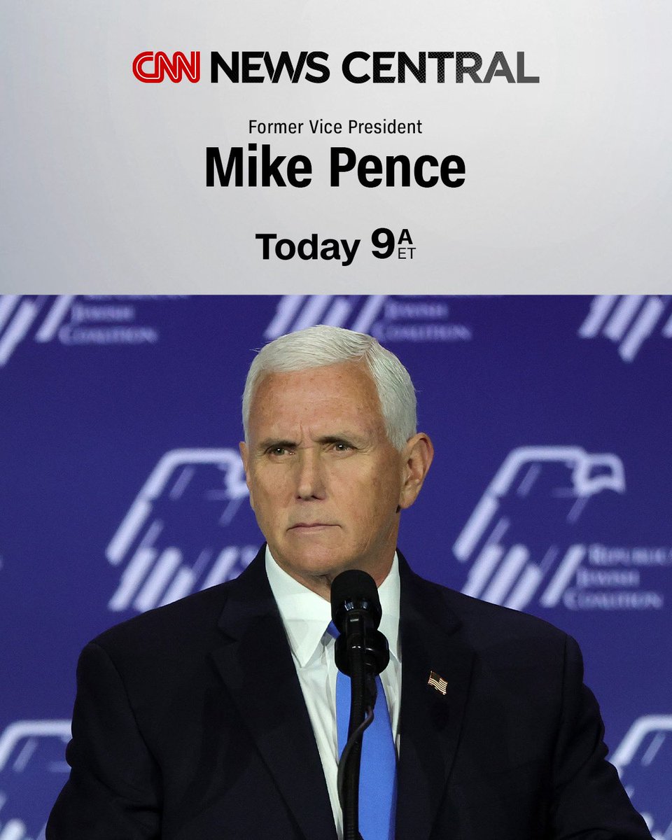 CNNPR's tweet image. THIS MORNING: Former Vice President Mike Pence joins @KateBolduan in-studio for an exclusive interview on @NewsCentralCNN — tune in at 9aET for the full sit down.