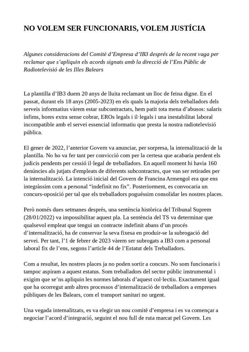 Comitè d'empresa EPRTVIB. IB3 tweet media