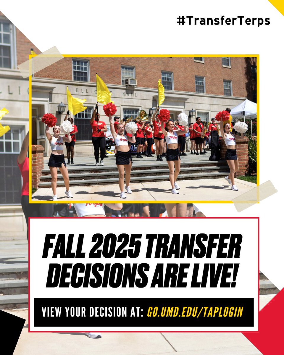 ApplyMaryland's tweet photo. #TransferTerps: Decisions are now available! Transfer students who completed an application and submitted all required materials by the June 1 regular deadline can view their decision at https://t.co/SzeO7DAmwa. Congrats to our newly admitted transfer students! 🐢 #NowATerp https://t.co/W6tw7L4HCG