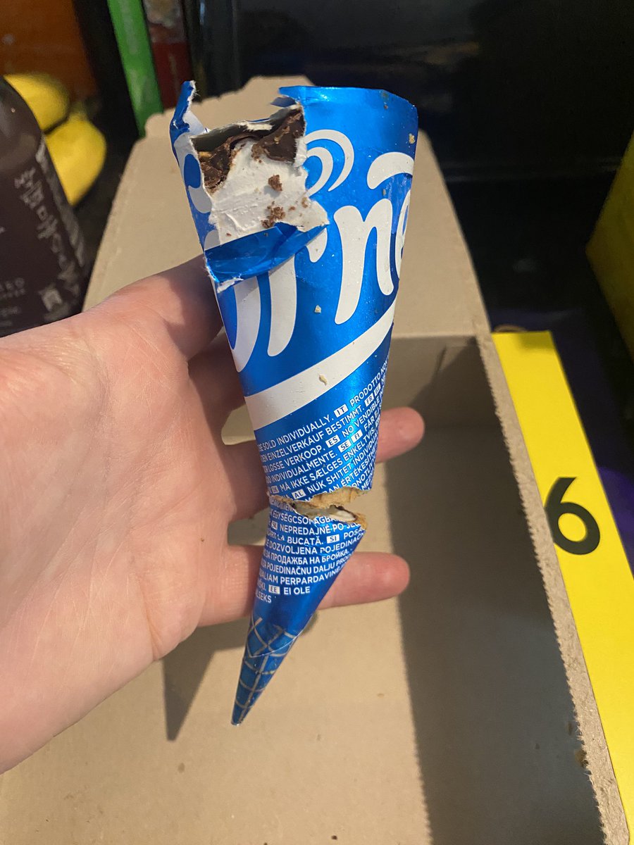 Rather upset to open my new box of <a href="/cornettouk/">Cornetto</a> from <a href="/Tesco/">Tesco</a> to find one like this! Just...how?! The box is pristinely intact and the rest of the cones are fine. How the heck does this happen?