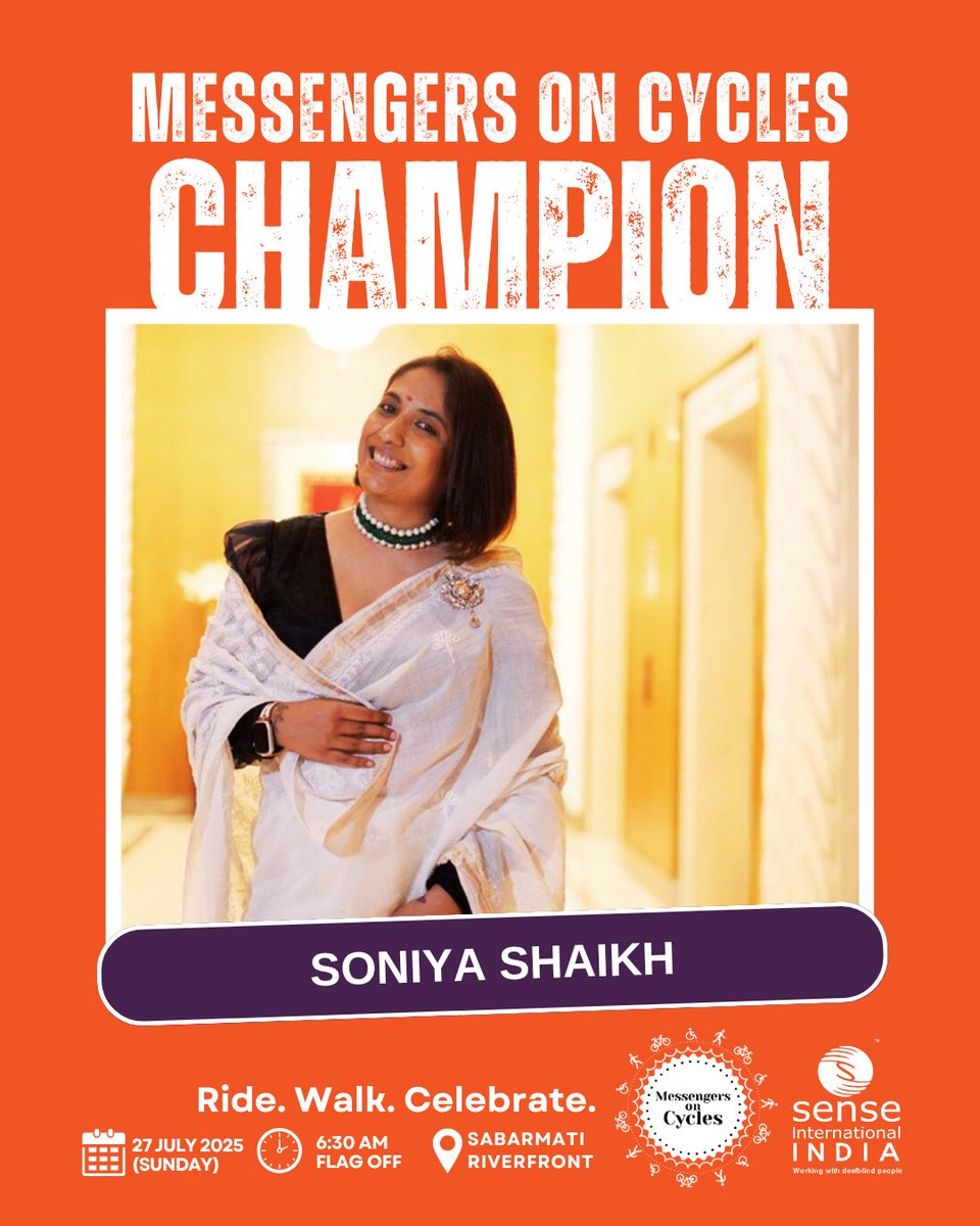 senseindia's tweet photo. Serving stories, style &amp; spoons – meet our Champion Soniya

Chef, traveller, storyteller – she brings flavour &amp; flair to #MessengersOnCycles 2025.
Ready to ride with purpose (and panache)?

Register: https://t.co/J8Oc76khyJ https://t.co/cEWLW2gbJI