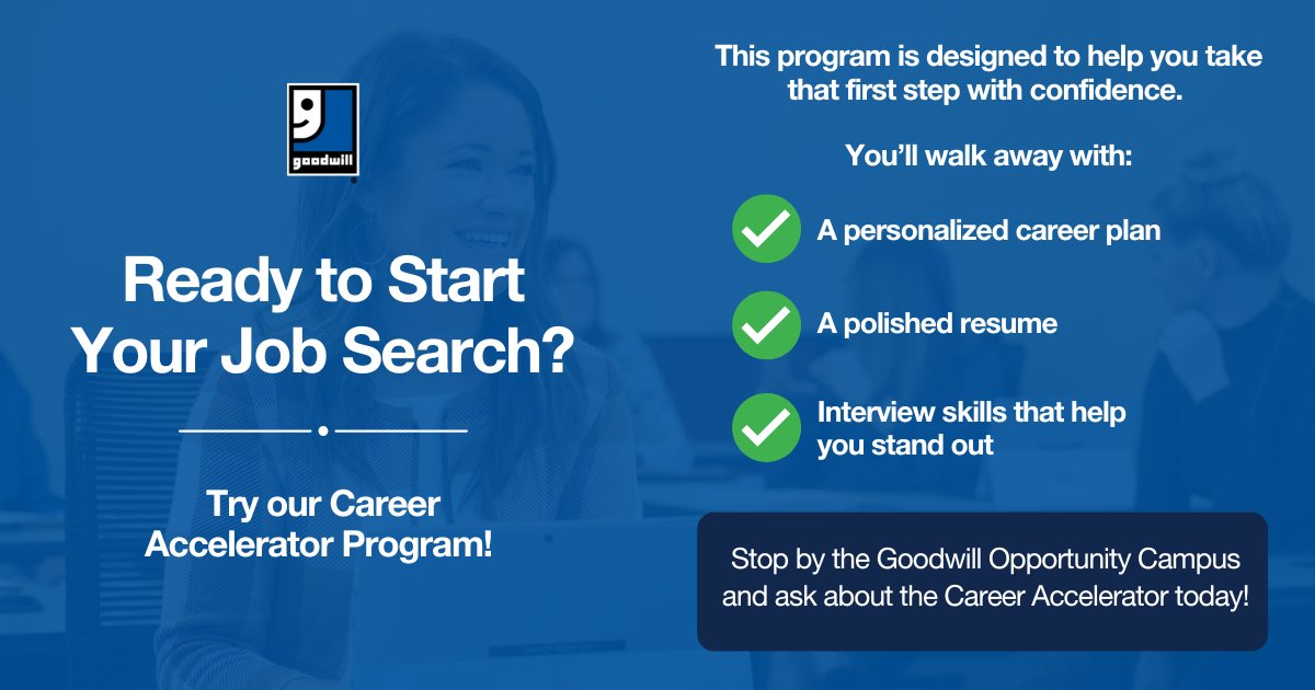 Looking for a job? You do not have to do it alone.

Our Career Accelerator Program in Charlotte helps you build a plan, polish your resume and prepare for interviews. No experience needed.

📍 Visit 5301 Wilkinson Blvd and ask about Career Accelerator today!
