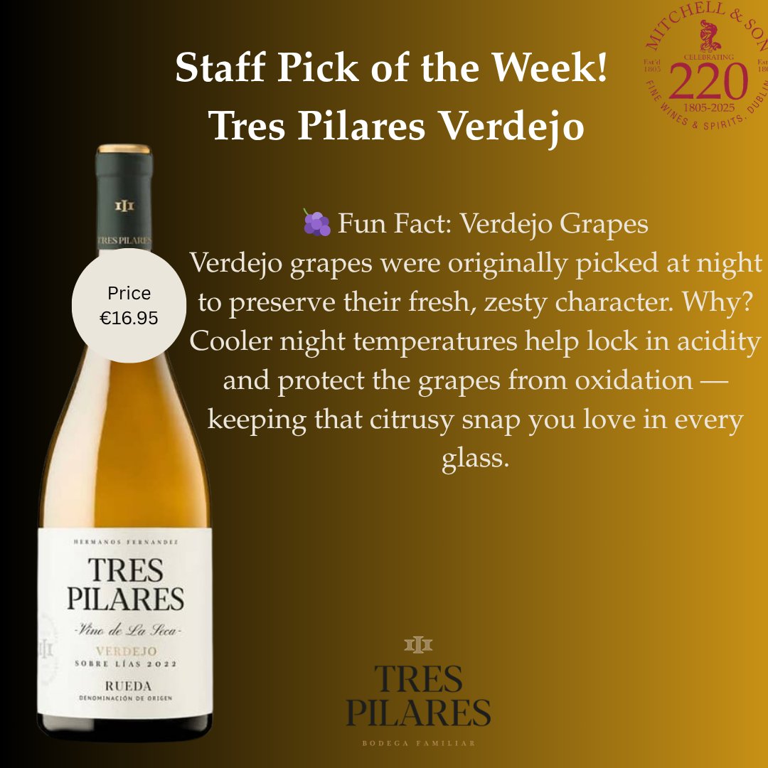 Mitchell & Son (@mitchellandson) on Twitter photo Discover crisp, vibrant, and endlessly refreshing, Verdejo Tres Pilares white wine.
🌿 Pair it with seafood, tapas, or fresh salads.
<a href="/Wilsononwine/">John Wilson</a> <a href="/AoifeCarrigy_/">Aoife Carrigy</a> <a href="/winerepublic/">Martin Moran</a> <a href="/wine_philosophy/">Mick O'Connell MW</a>
<a href="/tomdoorley/">Tom Doorley</a> <a href="/smullenj/">Jean Smullen</a> <a href="/GlassOfRedWine/">Cathal McBride</a> <a href="/avocaireland/">Avoca Ireland</a>
<a href="/DubCham/">Dublin Chamber</a> <a href="/DLRCO_Chamber/">DLR Chamber</a> @NOFFLA Discover crisp, vibrant, and endlessly refreshing, Verdejo Tres Pilares white wine.
🌿 Pair it with seafood, tapas, or fresh salads.
<a href="/Wilsononwine/">John Wilson</a> <a href="/AoifeCarrigy_/">Aoife Carrigy</a> <a href="/winerepublic/">Martin Moran</a> <a href="/wine_philosophy/">Mick O'Connell MW</a>
<a href="/tomdoorley/">Tom Doorley</a> <a href="/smullenj/">Jean Smullen</a> <a href="/GlassOfRedWine/">Cathal McBride</a> <a href="/avocaireland/">Avoca Ireland</a>
<a href="/DubCham/">Dublin Chamber</a> <a href="/DLRCO_Chamber/">DLR Chamber</a> @NOFFLA