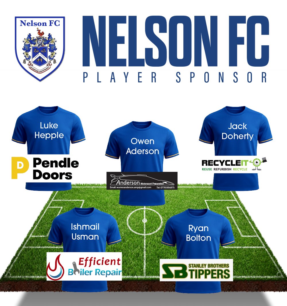 Nelson FC (@nelsonfc1) on Twitter photo βοΈ π£πππ¬ππ₯ π¦π£π’π‘π¦π’π₯π¦ βοΈ
Massive thanks to this seasonβs player sponsors π
πΉ Jack Doherty β recycleit.co.uk
πΉ Owen Anderson β andersonmotorsportpreparation.co.uk
πΉ Luke Hepple β pendledoors.co.uk
πΉ Ishmail Usman β efficientboilerrepairs.co.uk
πΉ Ryan Bolton β βοΈ π£πππ¬ππ₯ π¦π£π’π‘π¦π’π₯π¦ βοΈ
Massive thanks to this seasonβs player sponsors π
πΉ Jack Doherty β recycleit.co.uk
πΉ Owen Anderson β andersonmotorsportpreparation.co.uk
πΉ Luke Hepple β pendledoors.co.uk
πΉ Ishmail Usman β efficientboilerrepairs.co.uk
πΉ Ryan Bolton β