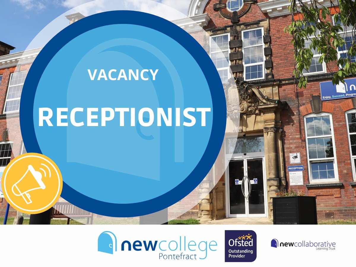 ncpontefract's tweet image. VACANCY - Receptionist
We are looking to appoint a talented and enthusiastic Receptionist to run a professional and welcoming front of house service to staff, students and visitors.
Apply here: loom.ly/P-YF48Q