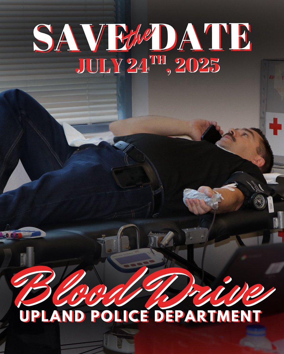 UplandPD's tweet image. Join us for a blood drive benefiting the American Red Cross on Thursday, July 24th, from 12pm to 6pm at UPD. Donors will receive a Fandango Movie Reward by email. To make an appointment, visit redcrossblood.org and use sponsor code: UPD, or call 1-800-RED-CROSS.