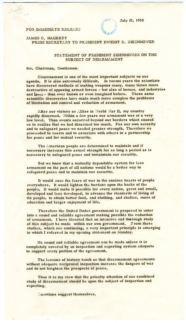 TodaysDocument's tweet image. President Eisenhower's Statement on Disarmament at the Geneva Conference
catalog.archives.gov/id/72736181