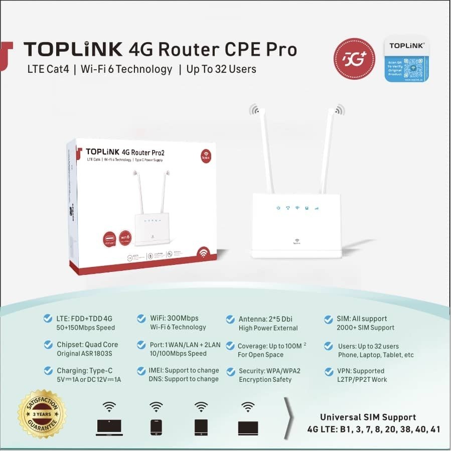 Leowannago's tweet image. MR311 | 4G WiFi6 CPE Router
✅ TDRA Approved
✅ 150Mbps 4G + WiFi 6 (300Mbps)
✅ 2×5dBi Antennas | 32 Users
✅ 3 LAN/WAN Ports | Type-C Power
📦 Wholesale only
📲 WhatsApp: +971 507933520
#Router #WiFi6 #Toplink