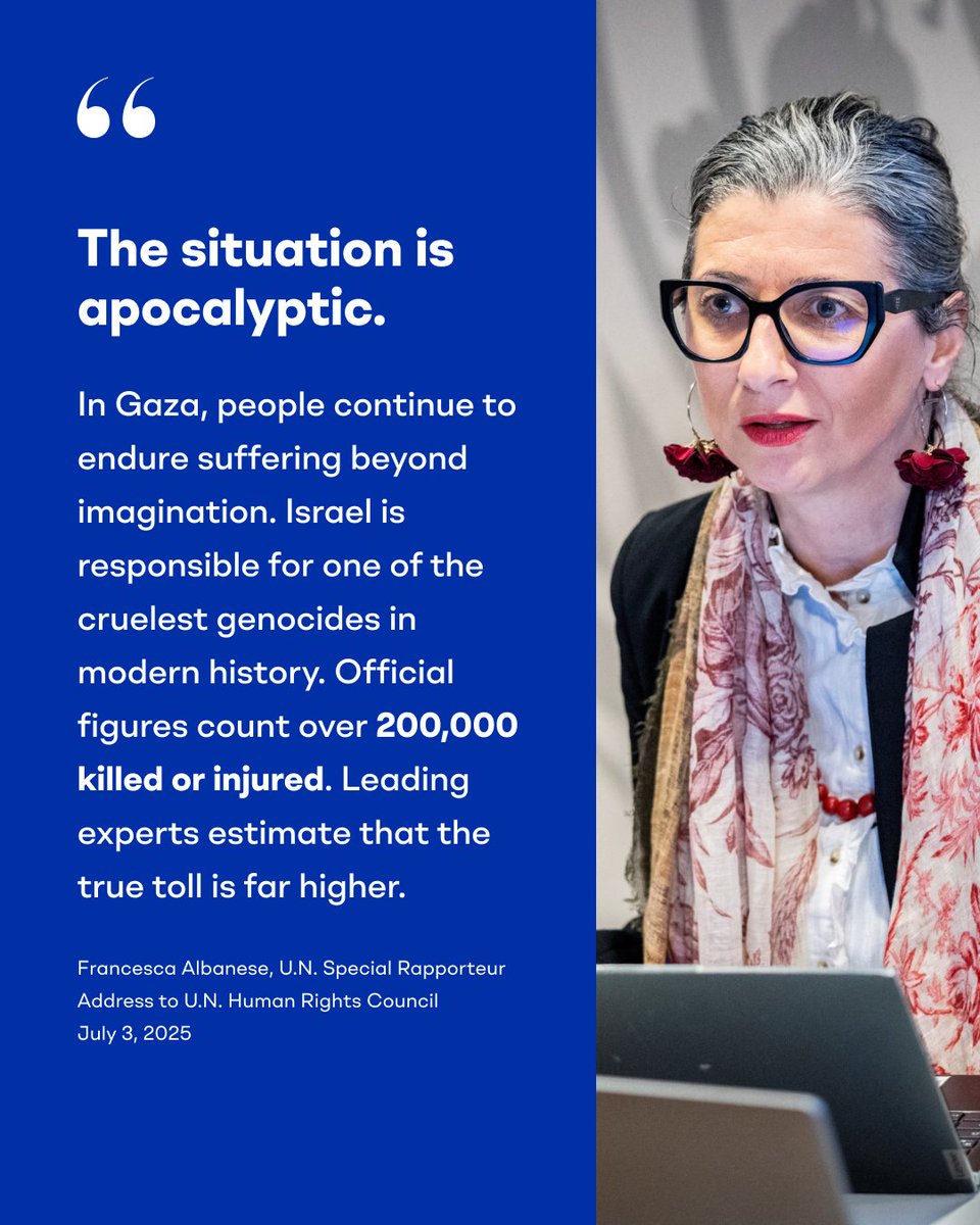 🧵The U.S. is sanctioning <a href="/FranceskAlbs/">Francesca Albanese, UN Special Rapporteur oPt</a> for her devastating new report on the “economy of genocide”—how mass atrocity in Gaza is being monetized. 1/6
