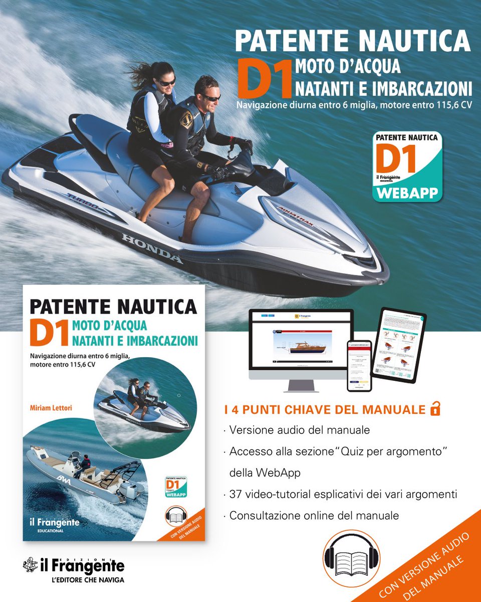 [#patentenautica] È finalmente disponibile la nuova PATENTE  NAUTICA D1, per navigare a motore già dai sedici anni! 🌊
Scopri "Patente nautica D1 Moto d’acqua, natanti e imbarcazioni. Navigazione diurna entro 6 miglia, motore entro 115,6 cv" bit.ly/4eGaUWB