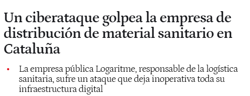 🚨Cyber Attack Alert‼️

🇪🇸Spain - Logaritme

On July 7, 2025, a cyberattack targeted Logaritme, the public logistics company responsible for the distribution of medical supplies to healthcare centers in Catalonia, Spain. 

The attack rendered its entire digital infrastructure