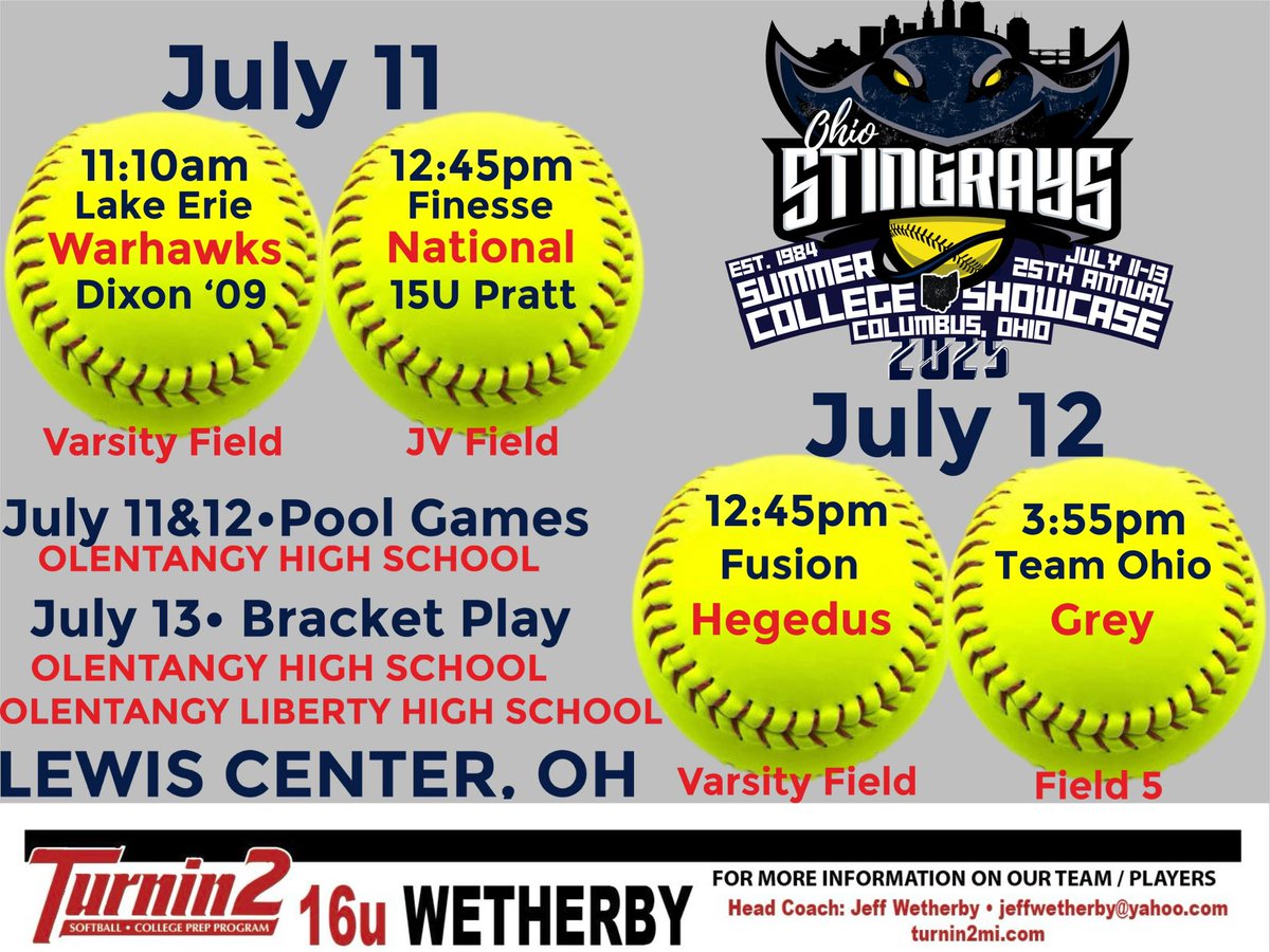 Excited to compete with my <a href="/Turnin2W/">Turnin2 Wetherby</a> teammates at the Stingrays College Showcase this weekend!

<a href="/Turnin2Softball/">Turnin2 Softball</a> <a href="/CollegeBDJocks/">College Bound Jocks</a> <a href="/WayneStateSB/">Wayne State Softball</a> <a href="/DU_SBALL/">PANTHER SOFTBALL</a> <a href="/UCArrowSoftball/">Ursuline Softball</a> <a href="/UFOilerSoftball/">Findlay Softball</a> <a href="/FSU_SB/">Ferris St. Softball</a> <a href="/TiffinUSoftball/">Tiffin University Softball</a> <a href="/ODU_Softball/">Ohio Dominican Softball</a>