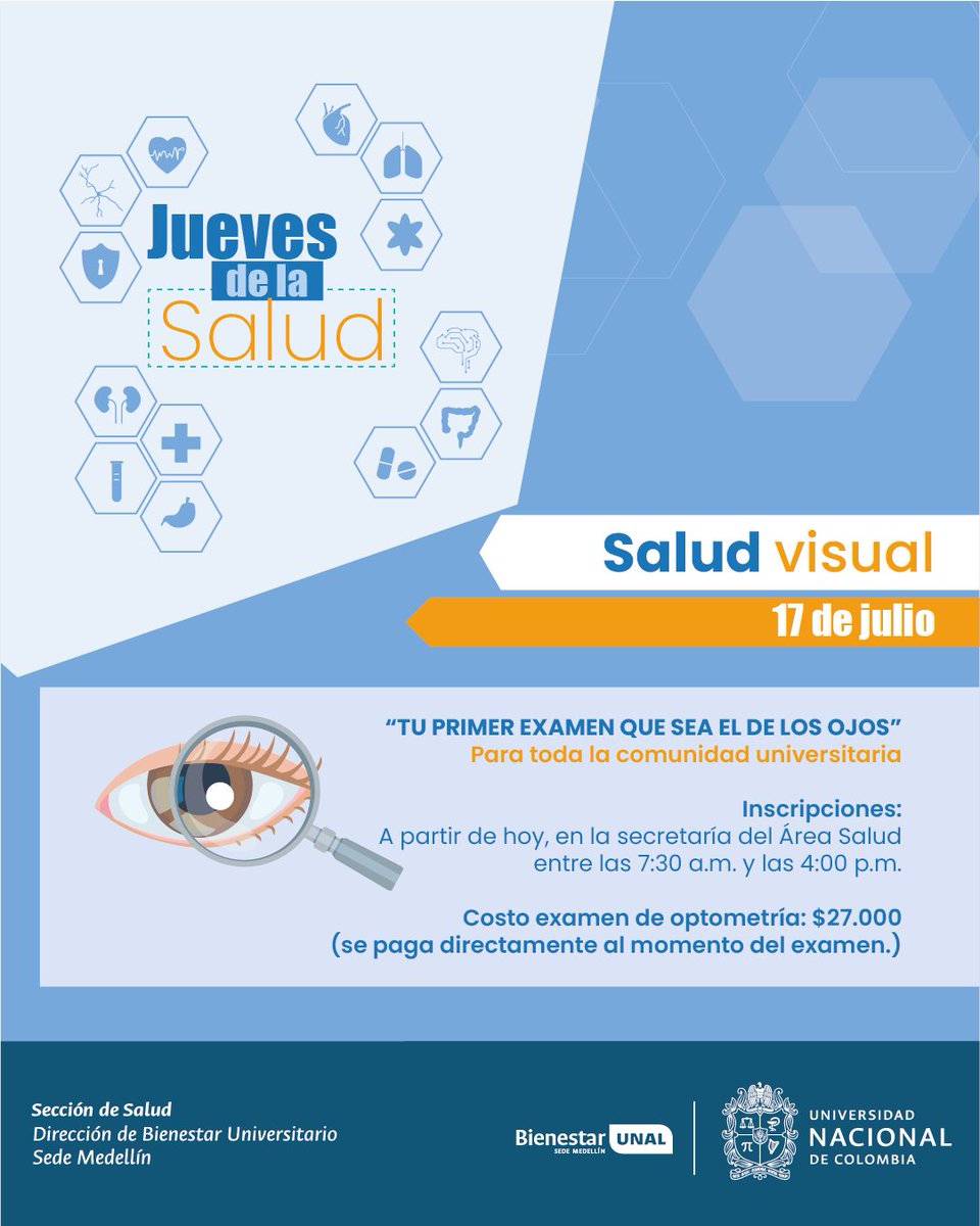 #SomosPrevención | 👓 ¡No te pierdas la jornada de salud visual en el próximo Jueves de la Salud! 👓
¿Cuándo? Jueves 17 de julio, ¿Dónde te puedes inscribir? En la Secretaría de la Sección Salud.