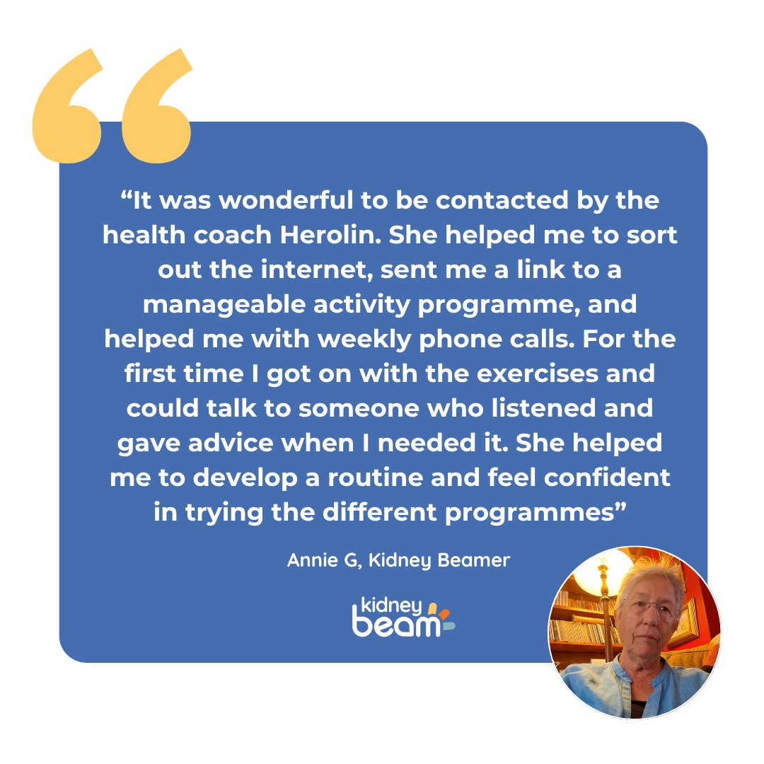 kidneybeam_'s tweet image. Annie was feeling at a loss when diagnosed with stage 5 CKD. Since starting a programme of seated mobility exercises on Kidney Beam however, Annie has been feeling more energised, more in control and more hopeful. Read more: kidneybeam.com/blogs/member-s…