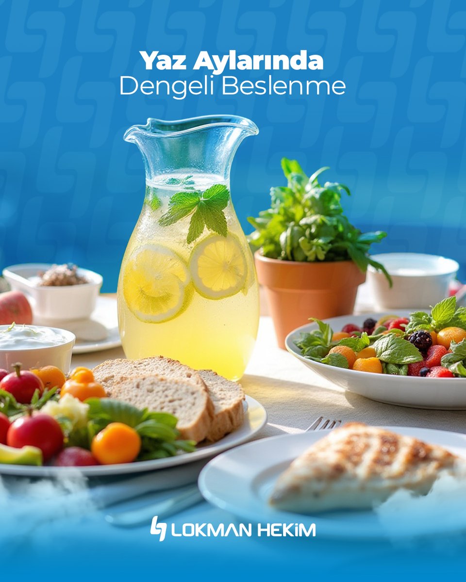 Sıcak havalarda dengeli beslenme hem enerji düzeyinizi hem de bağışıklık sisteminizi korur. Yaz boyunca vücudunuzun sıvı ve besin dengesini desteklemek için dikkat edilmesi gereken bazı noktalar:
🔹Gün içinde en az 2–2,5 litre su içmeye özen gösterilmeli.
🔹Öğünlere sebze ve