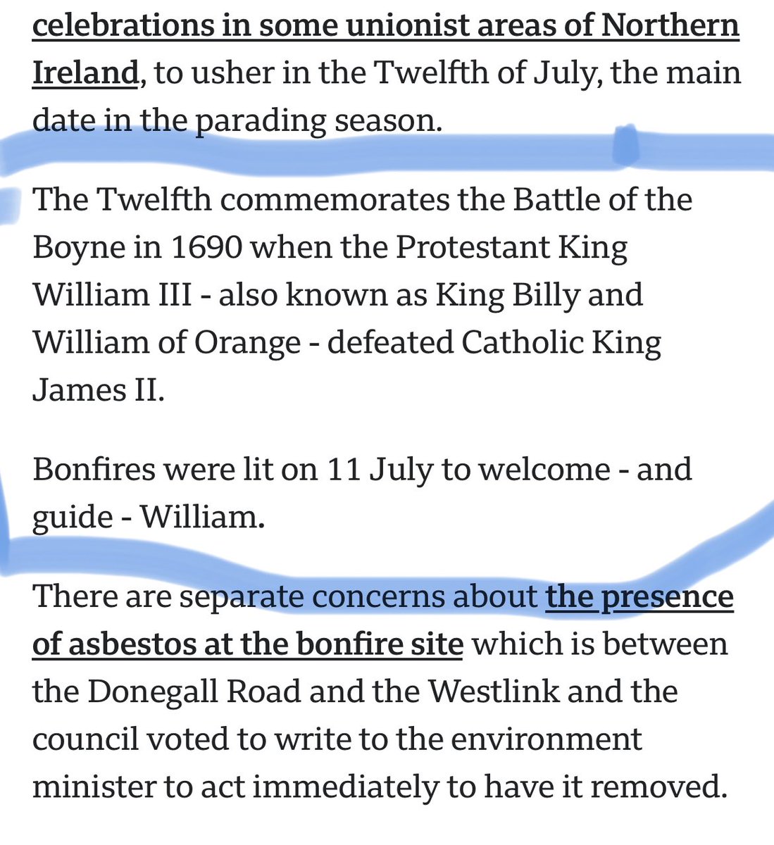 pmokane's tweet image. This is v poor from the BBC. Bonfires may have been by some to welcome and guide William, but not on 11 July. William landed at Carrickfergus on June 14 & he and his troops were at the Boyne on June 29, 2 days before the battle on July 1. Using July 12 date, that’s July 10.