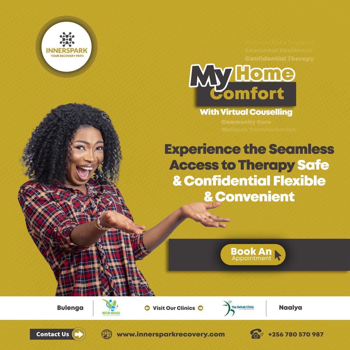 Feeling overwhelmed? 
Struggling silently?
Therapy should feel like home — safe, private &amp; healing.
At Innerspark, you can now access confidential, flexible &amp; virtual counseling from the comfort of your home. 💻🛋️
👉 Book now: innersparkrecovery.com
#TherapyOnline #Innerspark