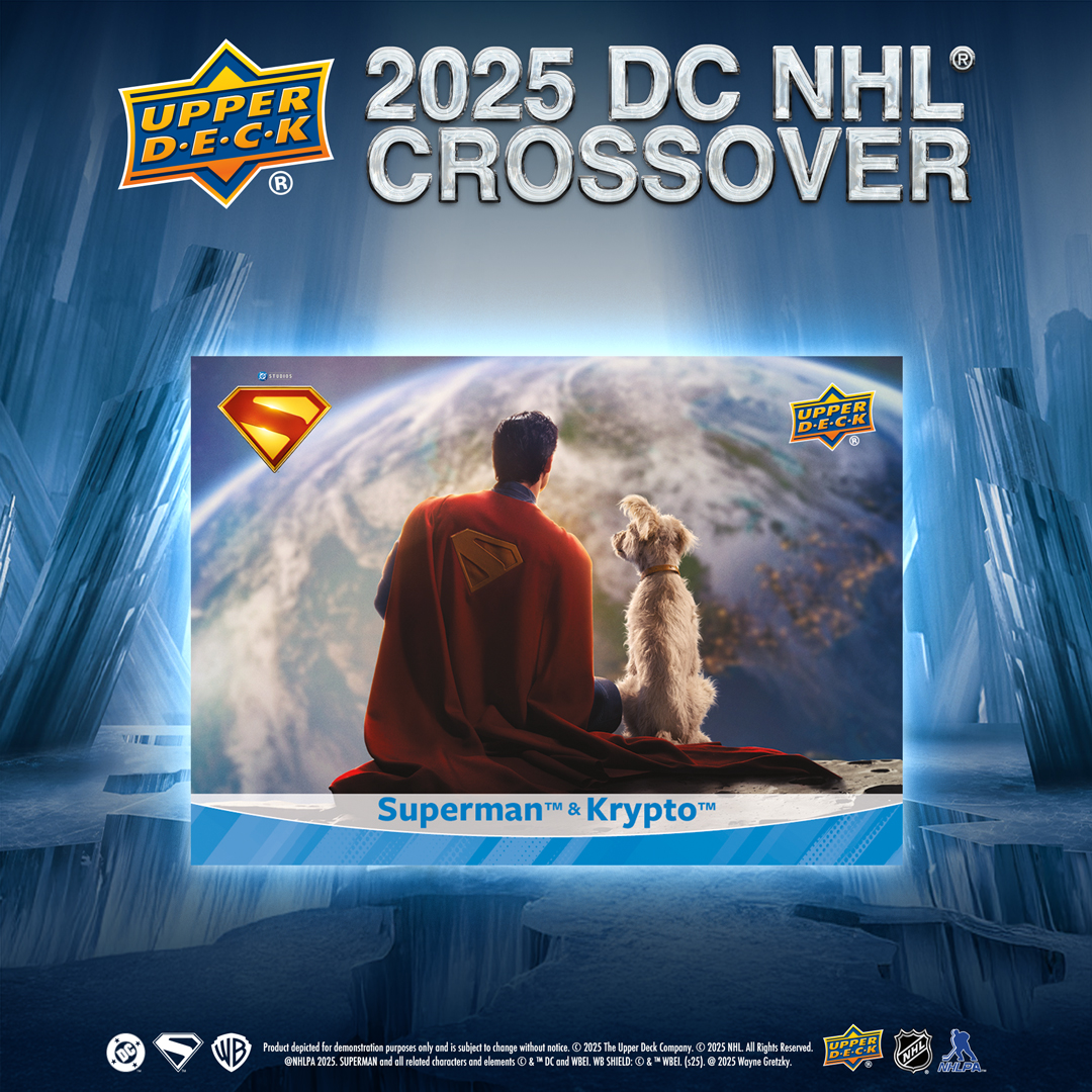 UpperDeckSports's tweet photo. When everything is on the line, our heroes suit up and save the day. 
Collect @Superman and Krypto alongside NHL Icons @waynegretzky and @cmcdavid97 in the DC x NHL Crossover trading card set, exclusively on Upper Deck e-Pack today!
#Superman - only in theaters July 11.

Get it here 👉 https://t.co/lQCKqPtQvx