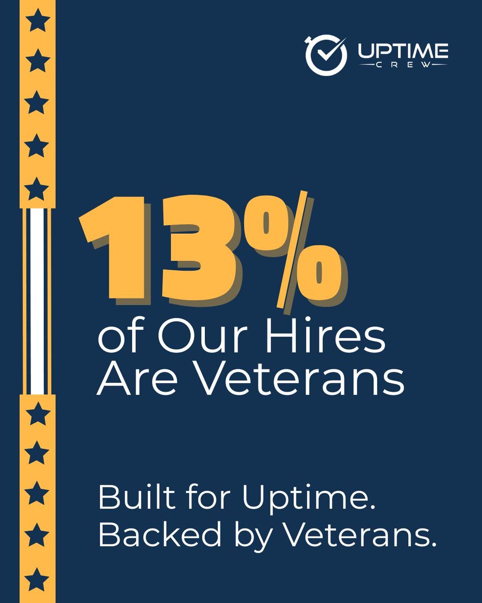 Discipline. Grit. Unshakable focus.
It’s not something you teach — it’s something veterans bring with them.

We’re proud to build a team that runs on real-world readiness.
#UptimeCrew #VeteransInTech #MissionReady #DataCenters #SemiconductorCareers #WorkforceReady #HTD