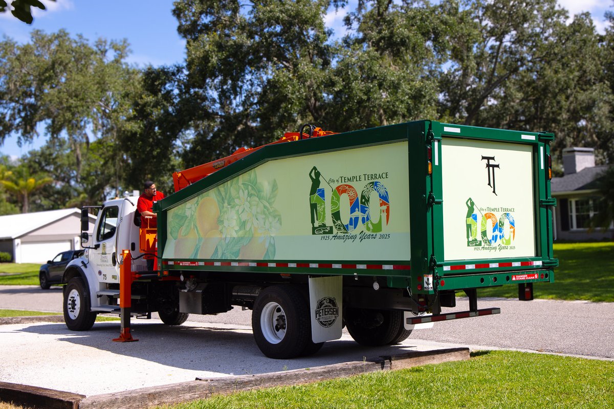 Spotted around Temple Terrace: our claw trucks, now wrapped in custom Centennial designs to celebrate 100 years of community pride! 🎉