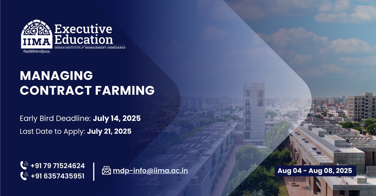 This #IIMA programme teaches you how to design &amp; manage sustainable, fair #contractfarming systems. Real cases, real learning.
lnkd.in/dpjwx2eF

 #Agribusiness
