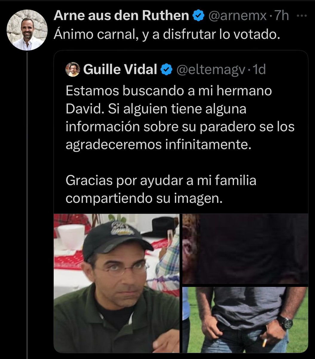 Guille Vidal (<a href="/eltemagv/">Guille Vidal</a>) es un entusiasta promotor de la 4t y, en esas actividades, también denuesta a los críticos del gobierno. Desde hace casi dos días su familia no encuentra a su hermano. Él pidió que los usuarios de X difundiéramos la imagen de su hermano y eso hicimos