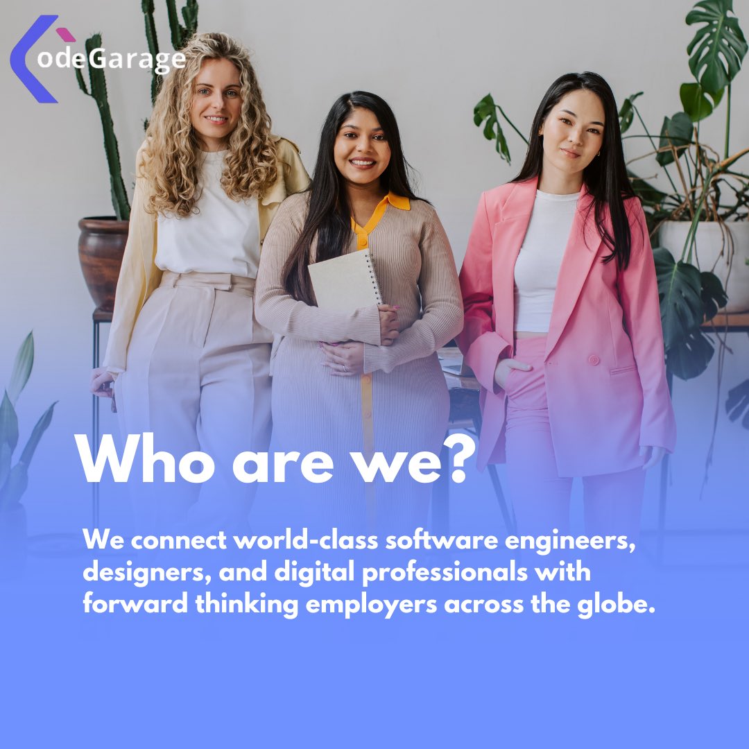 CodegarageA's tweet image. Who Are We?
CodeGarage connects top-tier software engineers, designers, and digital professionals with innovative companies worldwide.
Once focused on African tech talent, we've expanded globally—helping businesses hire faster and better, and giving exceptional talent anywhere.