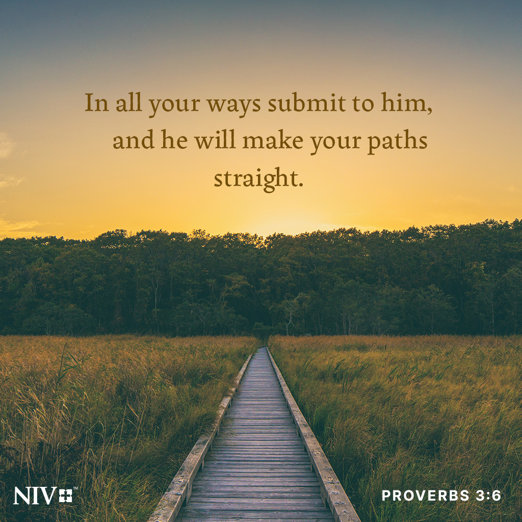 NIVBible's tweet image. In all your ways submit to him, and he will make your paths straight. Proverbs 3:6 #niv #nivbible #verseoftheday #votd