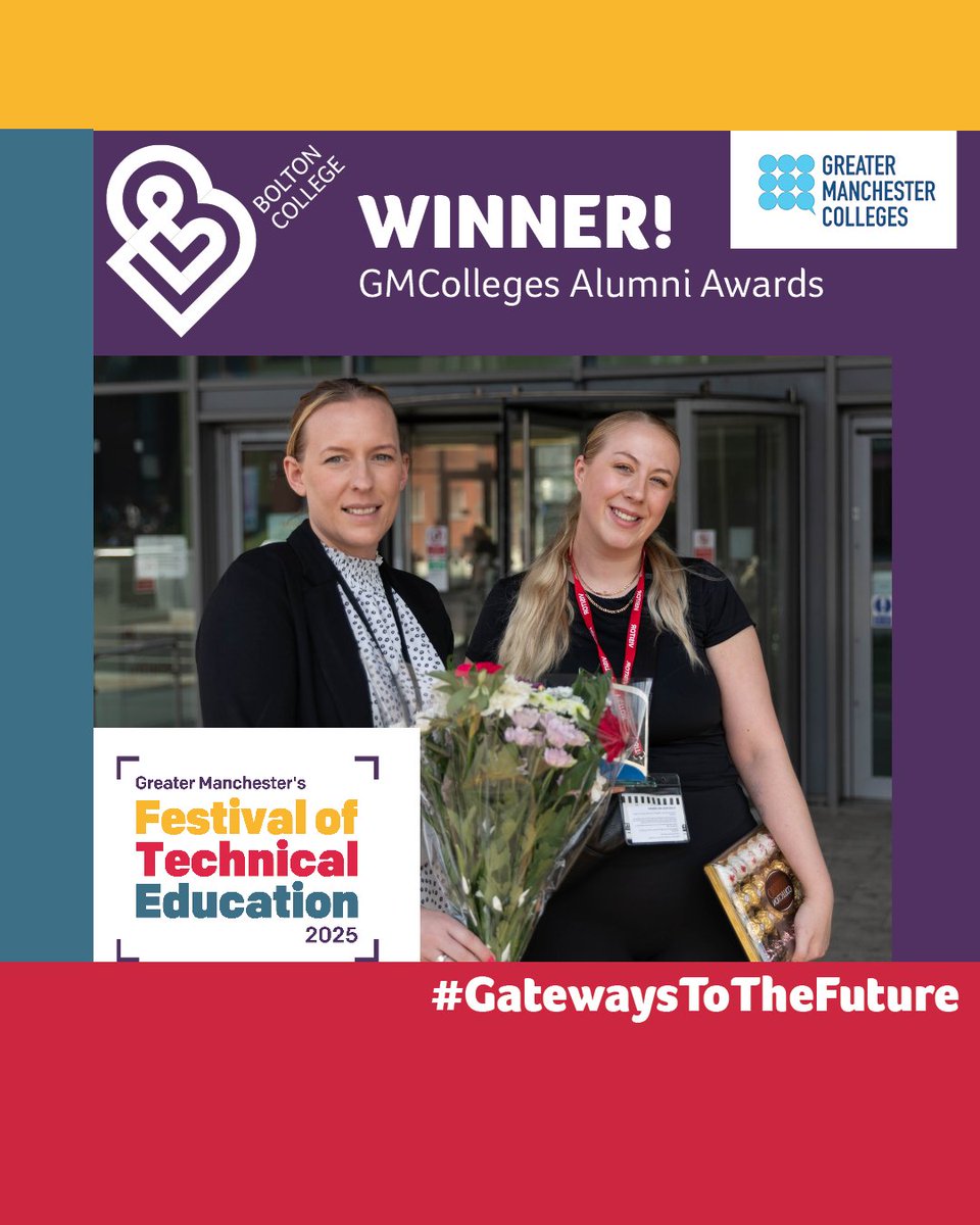🎉 Former Bolton College apprentice Mia Hill has won a GMColleges Alumni Award!

From restaurant manager to SEO Specialist, Mia's journey through a Digital Marketing Apprenticeship while becoming a mum is truly inspiring.

👏 Huge congrats, Mia! #GMCAlumni #GatewaysToTheFuture