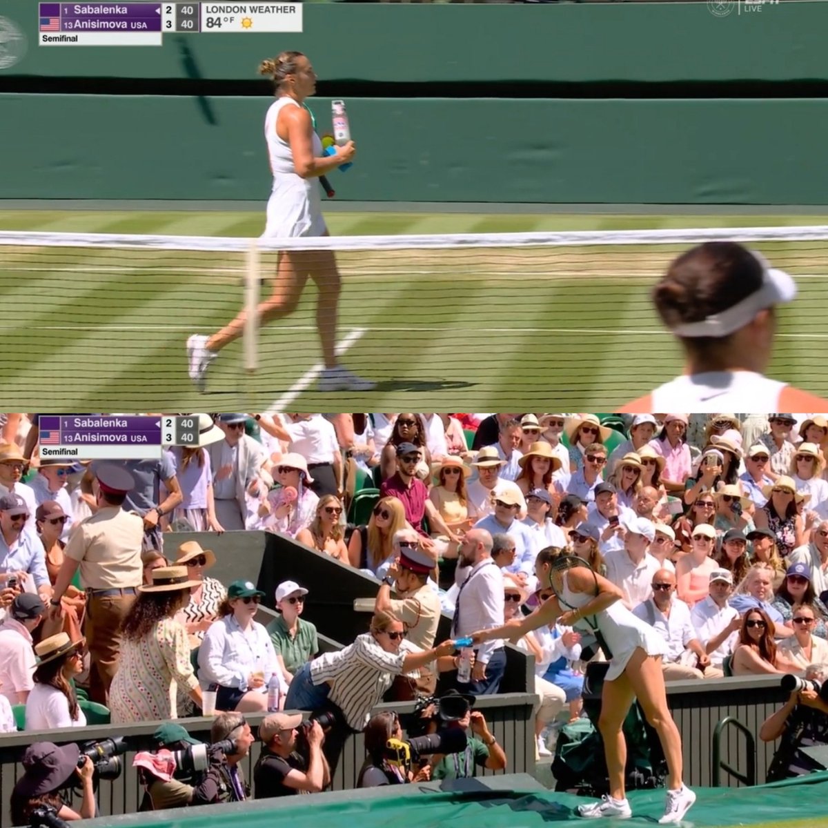 Aryna Sabalenka brought some water to a fan struggling with the heat at Wimbledon ❤