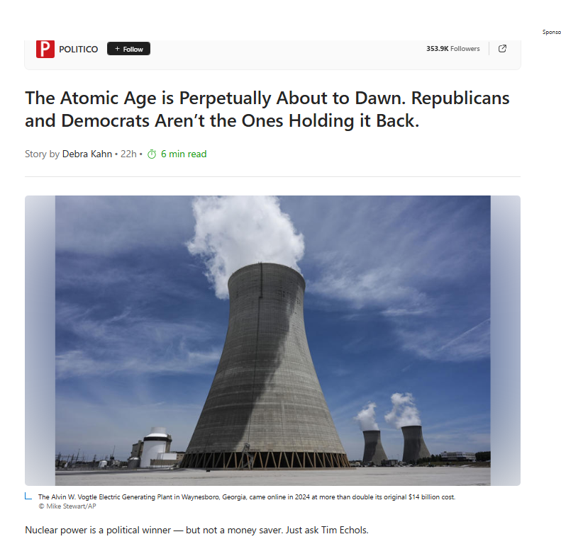Thread:

Regulatory capture occurs when a group co-opts an agency to corruptly serve its interests. The news is supposed to expose corruption. But when it comes to nuclear power, it has abetted that corruption.

Nuclear is expensive because of regulatory capture. Let's explore.