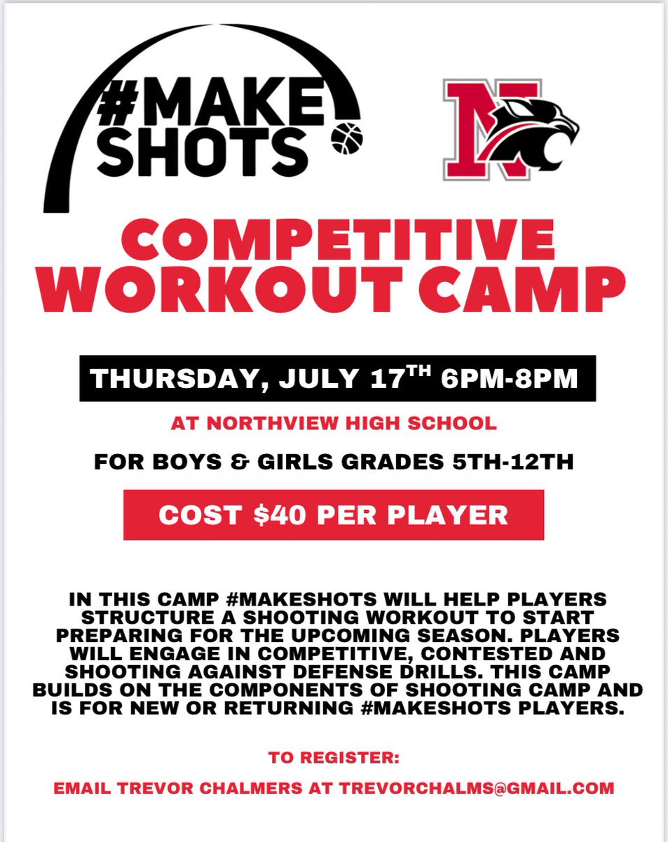 trevor_chalmers's tweet image. #MakeShots camp at Northview has a few registration spots open. Email me to sign your player up.
@secorsig @OnefiveWarner @Mr_Krynicki @coachmsoukup