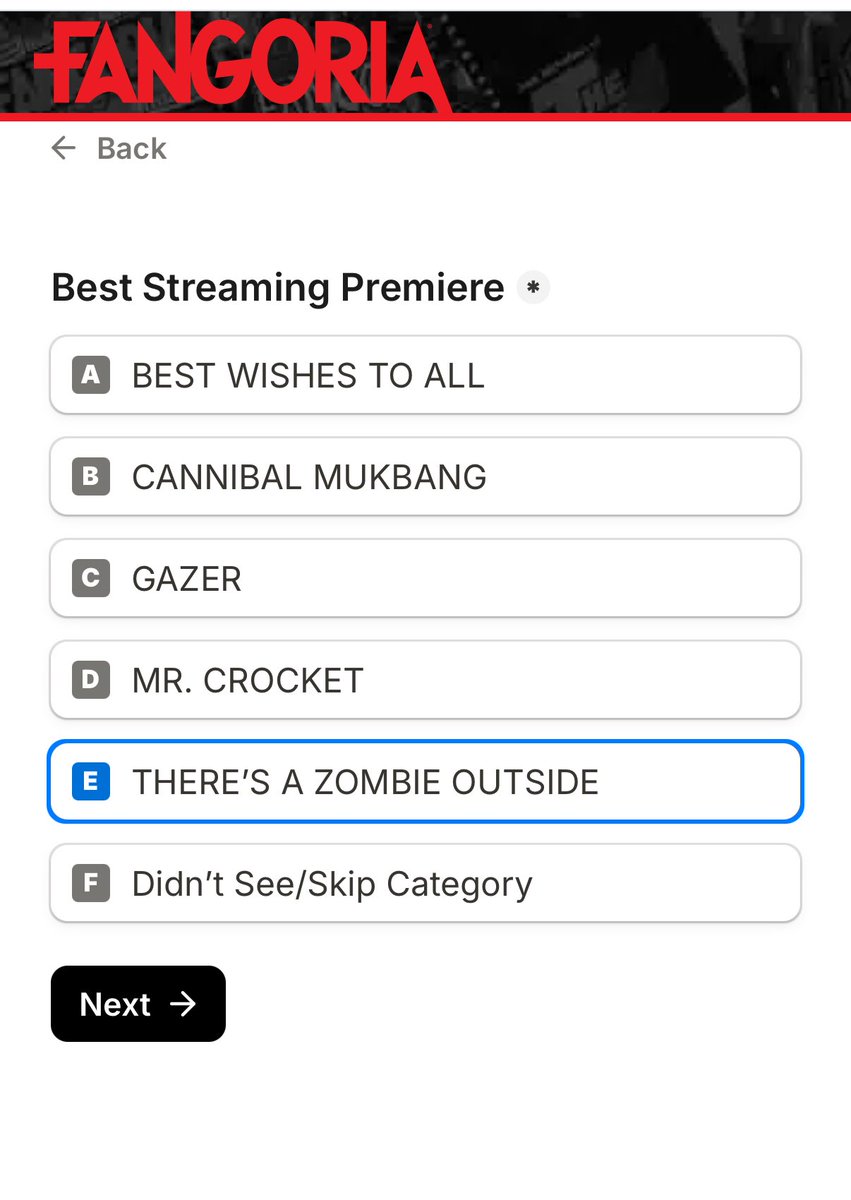 Hey! Vote for movie! There’s a Zombie Outside. Best Streaming! fangoria.com/vote/?fbclid=I…