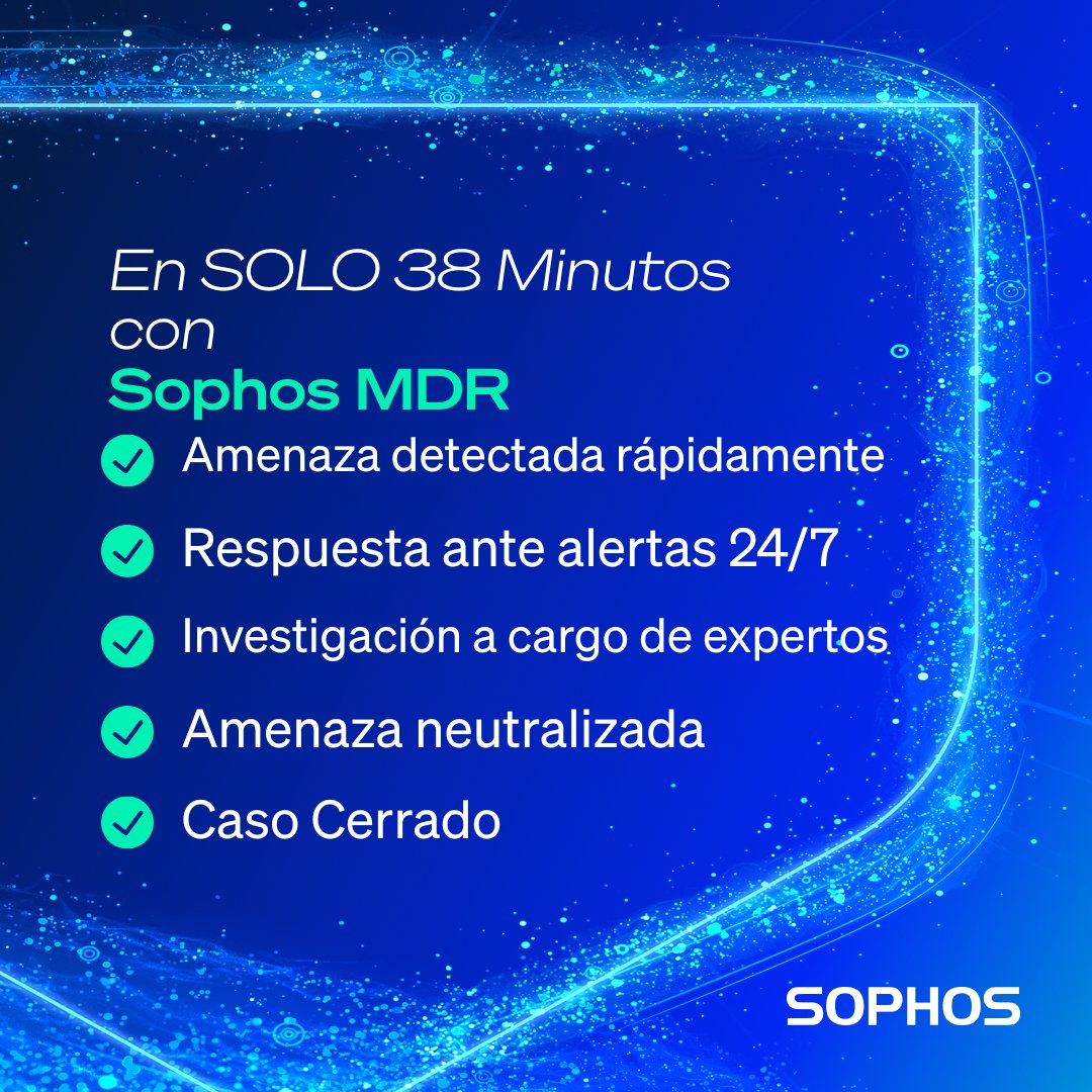 Una vez que comienza el robo de datos, las empresas disponen de un plazo muy corto -sólo 2,7 horas de media- para detectar la brecha y actuar antes de que el ransomware cifre sus sistemas y datos.
#SophosMDR detecta y neutraliza las amenazas en sólo 38m sophos.com/es-es/products…