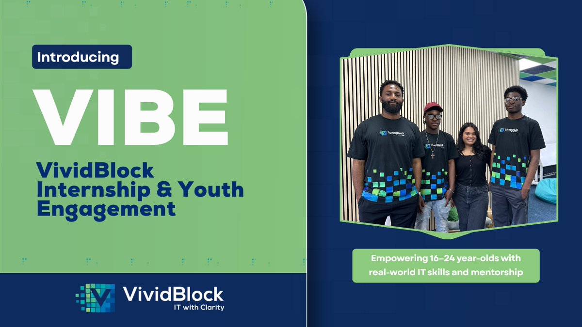 Introducing VIBE - VividBlock’s Internship &amp; Youth Engagement Programme.
Empowering 16–24-year-olds with real-world IT skills and mentorship.

🔗 vividblock.com/?p=34407 

#VividBlock #YouthEngagement #DigitalSkills #ITCareers #YouthInTech  #SocialImpact #InternshipOpportunities