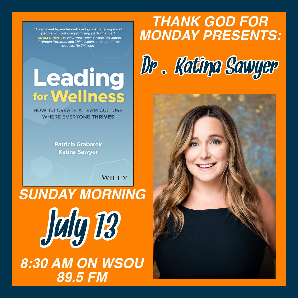 In the next episode, Dr. Katina Sawyer - co-author of “Leading for Wellness” is joining is to talk about her book. Listen live on wsou.net this Sunday! #tgfmwsou