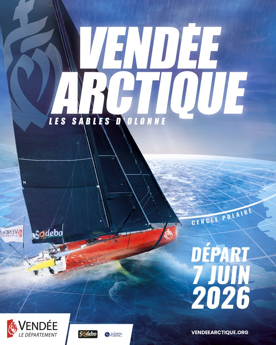 VendeeGlobeENG's tweet image. The Vendée Arctique is back in 2026 with a bold, unprecedented course ❄️
Starting from Les Sables d’Olonne, the skippers will have to cross the Arctic Circle — 66° North — for the very first time, choosing their own longitude before returning to the famous Vendée port. 🌊
This…