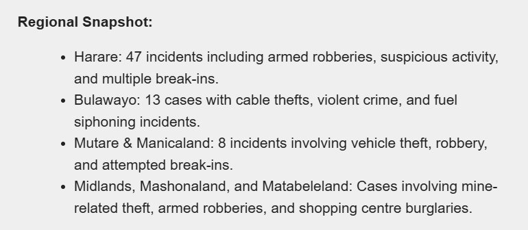 Safeguard is one of the leading private security companies in 🇿🇼. Here is an insightful snippet from their June crime report as sent out to customers 👇🤝