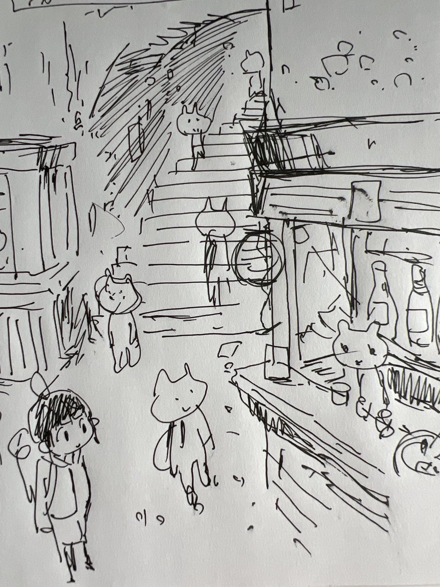 こないだChatGPTに紙に描いたラフ画を綺麗な線画にするよう頼んだら色々勝手に解釈してアウトプット出してくれた。カウンターの中の猫なんてオレ尻尾描いてないしw 