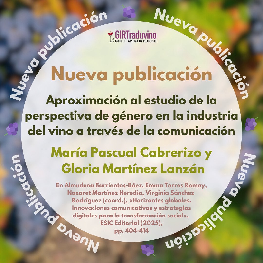 GIRTraduvino (@girtraduvino) on Twitter photo ¿Aún no sabes qué lectura llevarte a la playa 🏖️? No te preocupes, aquí te traemos la nueva publicación de nuestras compañeras <a href="/MariaPascual79/">María Pascual</a> y Gloria Martínez Lanzán: «Aproximación al estudio de la perspectiva de género en la industria del vino a través de la comunicación» ♀️. ¿Aún no sabes qué lectura llevarte a la playa 🏖️? No te preocupes, aquí te traemos la nueva publicación de nuestras compañeras <a href="/MariaPascual79/">María Pascual</a> y Gloria Martínez Lanzán: «Aproximación al estudio de la perspectiva de género en la industria del vino a través de la comunicación» ♀️.