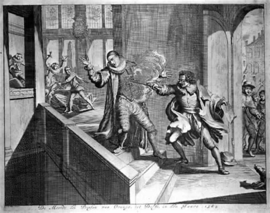 #OTD July 10, 1584:
Death of the Dutch Protestant leader William the Silent, who is the first head of state assassinated with a pistol. After the bullets strike him he is said to have exclaimed, “O my God, have mercy upon my soul! O my God, have mercy upon this poor people!”