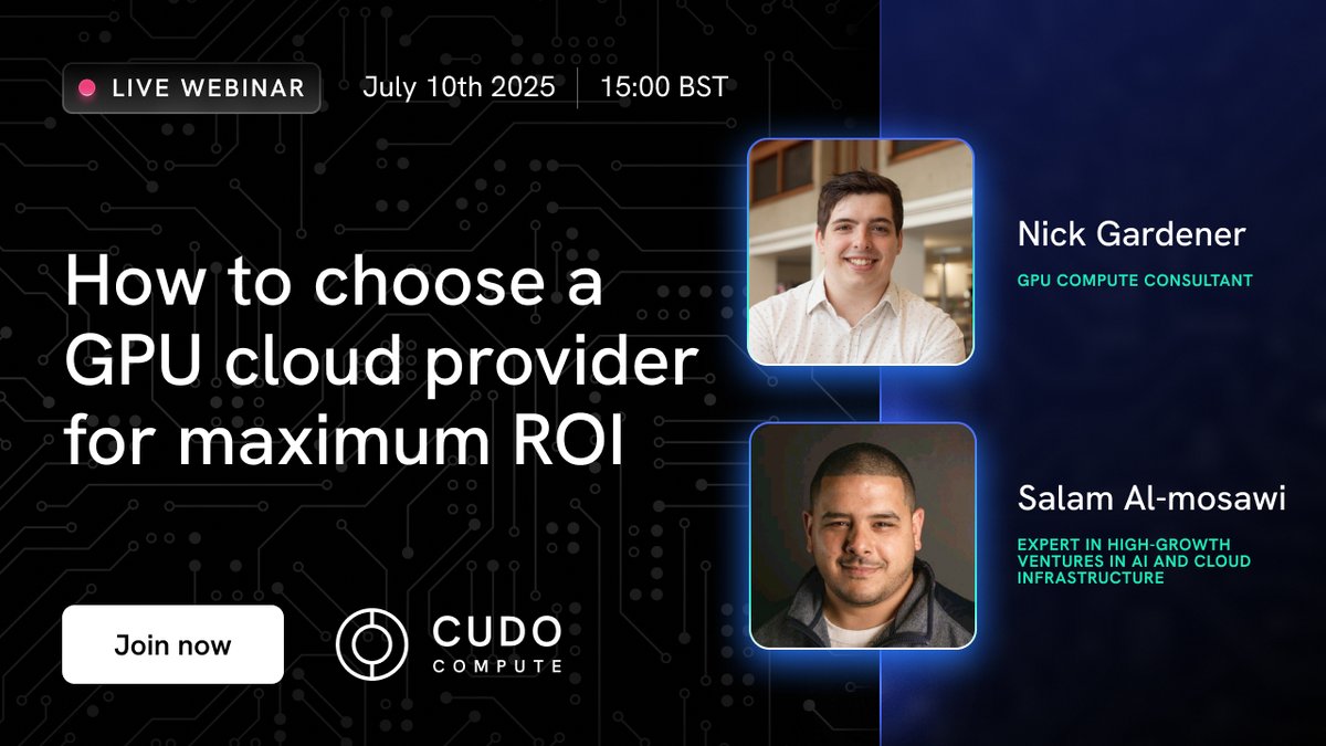 We’re going live in 30 minutes.

Join us at 3 PM BST for a 30-min webinar session on choosing the right GPU cloud provider covering:
• What hyperscaler credits really cost
• Why specs don’t equal performance
• How to assess ROI

Register now: linkedin.com/events/howtocr…
