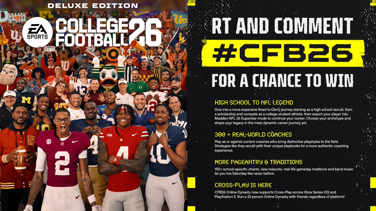 Poodle (@poodle_yt) on Twitter photo Big shoutout to <a href="/EASPORTSCollege/">EASPORTSCollege</a> — I’ve got a few Deluxe Edition codes for College Football 26 to give away!
Just drop a #CFB26 in the replies and RT this post to enter.
No follow required to enter….. but I’d appreciate it. Big shoutout to <a href="/EASPORTSCollege/">EASPORTSCollege</a> — I’ve got a few Deluxe Edition codes for College Football 26 to give away!
Just drop a #CFB26 in the replies and RT this post to enter.
No follow required to enter….. but I’d appreciate it.