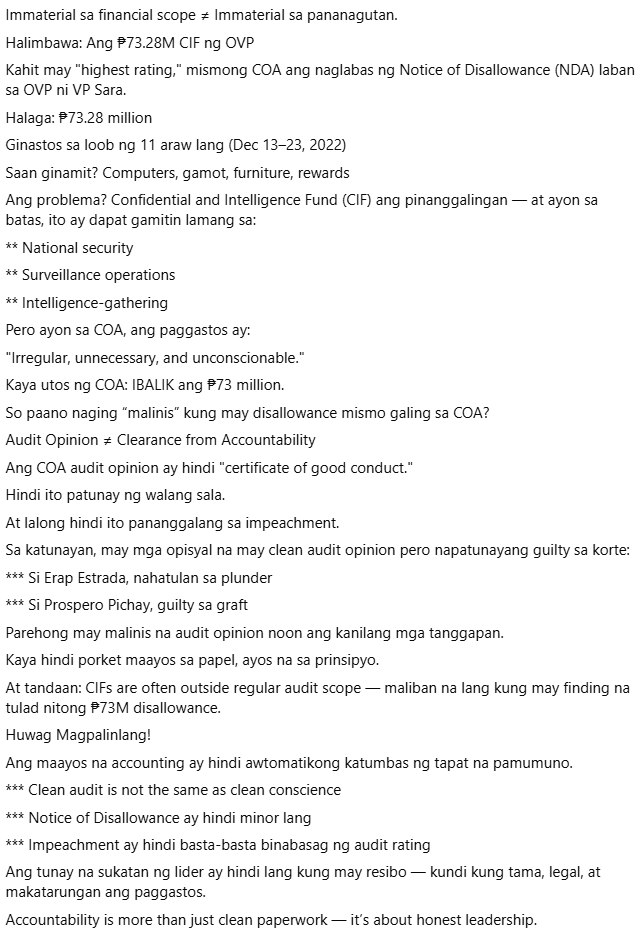 Ang tunay na sukatan ng lider ay hindi lang kung may resibo — kundi kung tama, legal, at makatarungan ang paggastos.

Accountability is more than just clean paperwork — it’s about honest leadership.